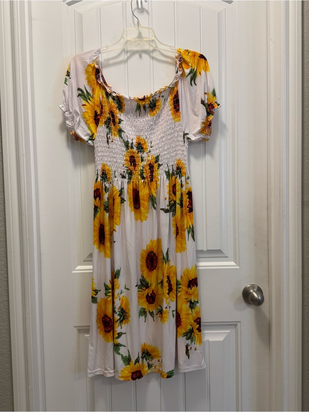 S. Christina Off Shoulder Midi Dress Smocked Puff Sleeve Floral Cottage 2XL